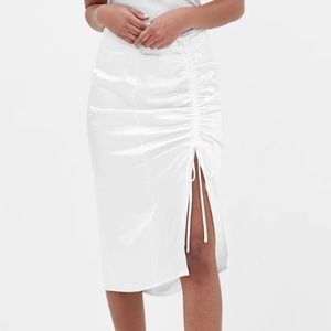 White satin midi skirt